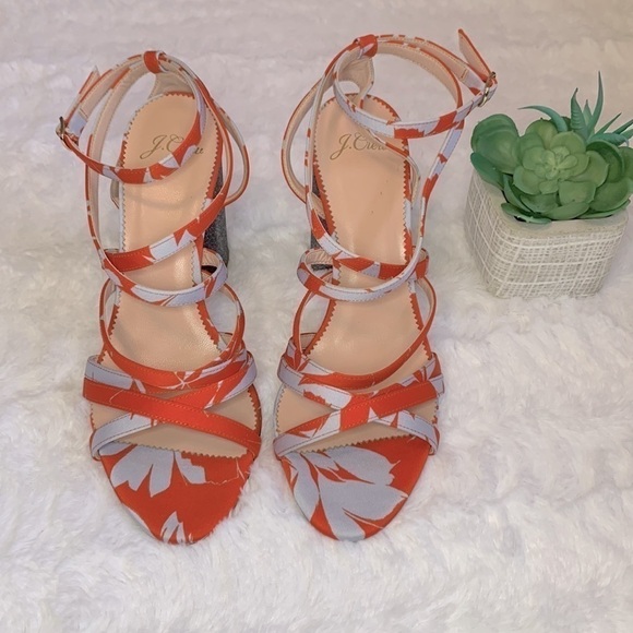 J. Crew Stella In orange and blue Ratti Falling Leaves glitter strappy heels - Picture 4 of 7